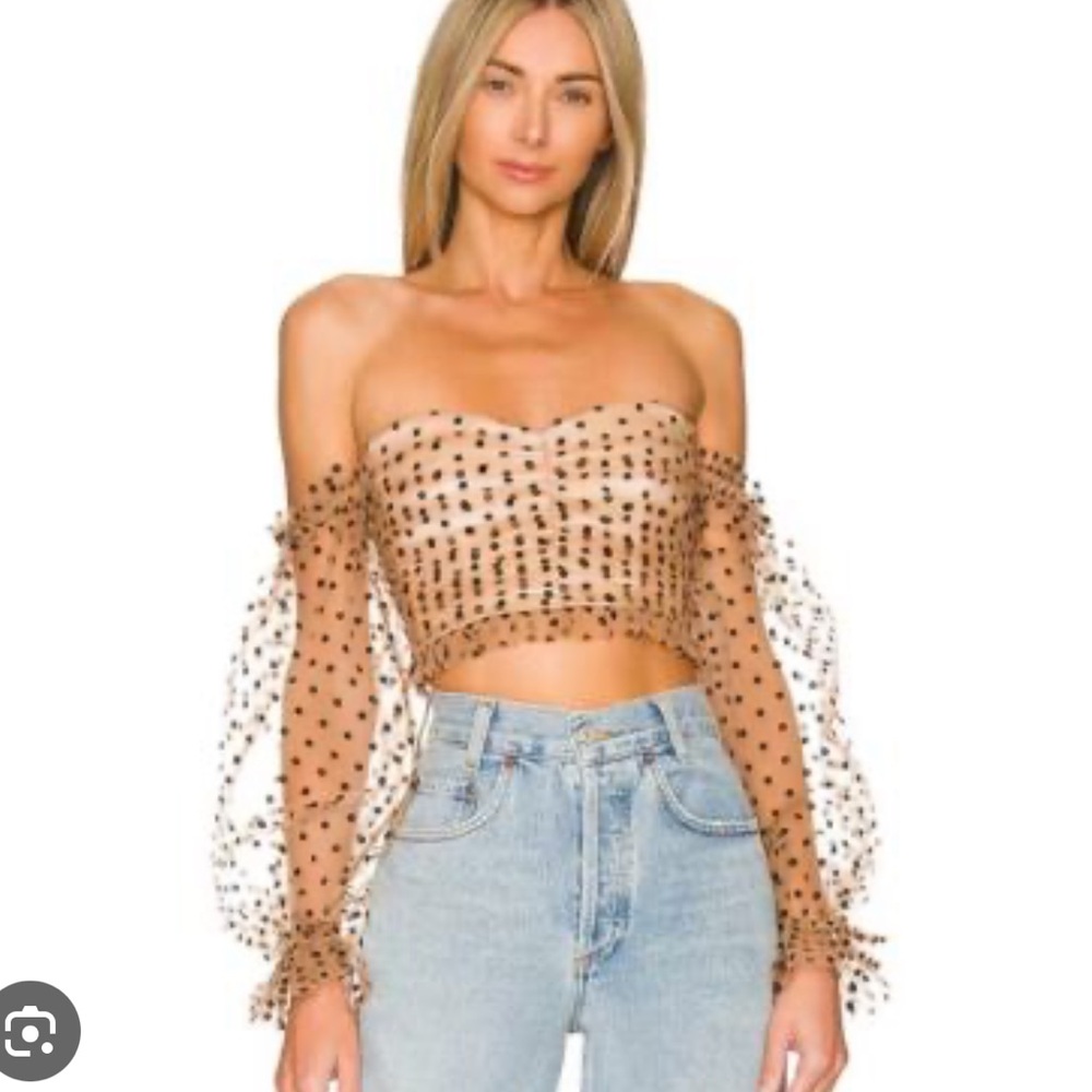 MAJORELLE Corrine Polka Dot Blouse - Brown